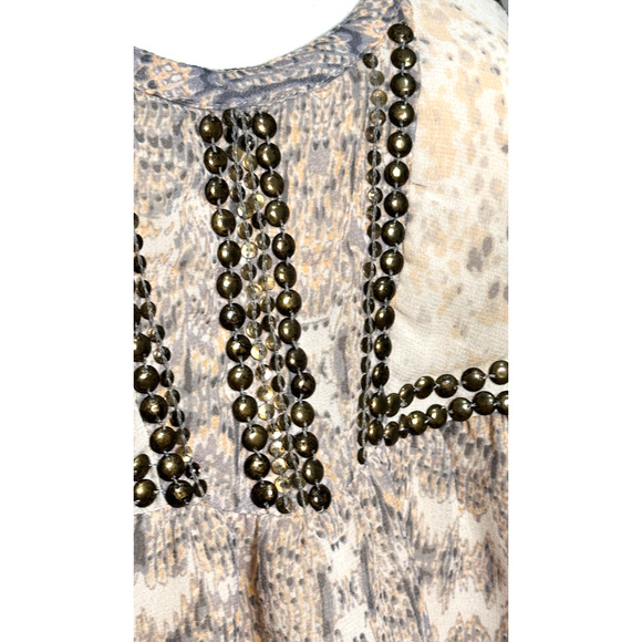 Ecote Flowy Peach Gray Watercolor Snakeskin Bronze Studded Boho Tank Top Medium - Picture 5 of 7